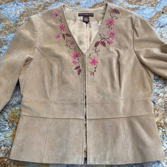 Bandolino Y2K tan embroidered 100% suede jacket - Picture 1 of 15